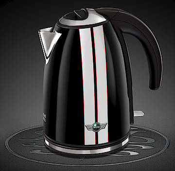 Mit Mini Logo und den typischen Ralleysstreifen: die neue Russell Hobbs Frühstücksserie Mini Classic