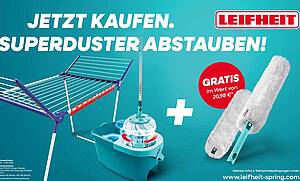 Beim Kauf ausgewählter Reinigungssets oder Standtrockner erhalten Kundinnen und Kunden...