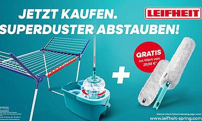 Beim Kauf ausgewählter Reinigungssets oder Standtrockner erhalten Kundinnen und Kunden...