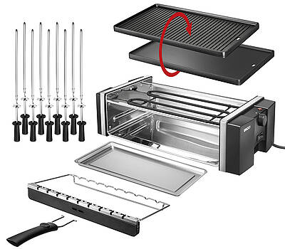 Doppelter Grillspaß mit dem Unold Grill und Kebab mit Wende-Grillplatte und Drehspießen