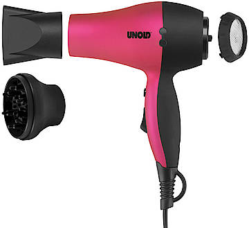 Er ist klein und pink-schwarz, der neue Haartrockner Fashion von Unold Care+Style - ideal für unterwegs
