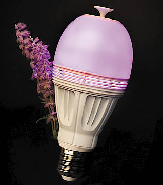 Awox AromaLIGHT: LED-Glühlampe mit integriertem Systems für mehrfarbige Beleuchtung und Duftverbreitung von ätherischen Ölen