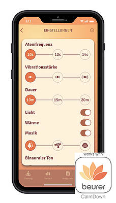 Die beurer CalmDown-App ist der virtuelle Relax Coach für optimale Entspannung; über Bluetooth lässt sich der stress releaZer ganz einfach mit dem Smartphone verbinden
