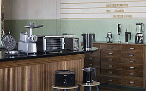 Die Serie DeliKitchen ergänzt mit vielseititgen Küchenhelfern die Graef Segmente SlicedKitchen und CoffeeKitchen