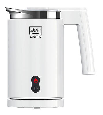 Milchschäumer Melitta Cremio für die  unkomplizierte Zubereitung von Kaffeespezialitäten: Aufsatz wählen, Milch in den Behälter gießen und per Knopfdruck warmen oder kalten Schaum oder Milch für Kakao auswählen - genießen!