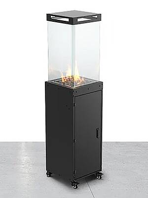 Der Gasheizer arbeitet mit bis zu 8 kW und einer sichtbaren Flamme im Glaszylinder (Bild: Gartenzeit)