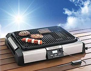 Der Elektrogrill Advanced besitzt ein integriertes Thermometer. (Fotos: Gastroback)