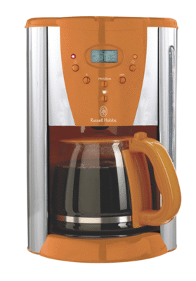 Die neuen Farben des Frühlings für Kaffeemaschinen: Hot Orange und Purple Passion (Fotos. Russell Hobbs)
