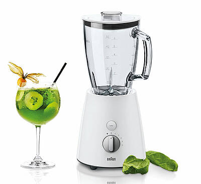 Mit dem neue Standmixer JB 3060 WHS aus der TributeCollection von Braun lassen sich im Handumdrehen frische Vitamindrinks und Smoothies herstellen