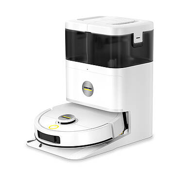 Der RVM 4 ist das erste Modell der Kärcher Saugwischroboter, das über eine Wischeinheit mit zwei rotierenden und anhebbaren Mikrofaserpads verfügt