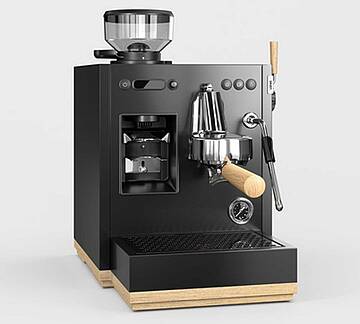 Das luxuriöse Design der Espresso-Siebträger-Maschine besticht mit edlen Echtholz-Akzenten und Edelstahl in Basaltgrau