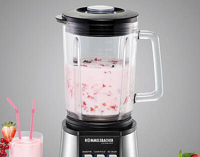Der Standmixer MX 850 von Rommelsbacher mit Ice Crash Funktion bereitet im Handumdrehen Drinks, Saucen und Suppen zu