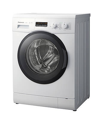 Sparsame Waschmaschine der VB3-Reihe mit großer Öffnung zur Front. (Fotos: Panasonic)