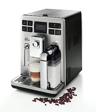 Silbernes Front mit verchromtem Kaffeeausfluss, so präsentiert sich die Exprelia (Fotos: Philips Saeco)
