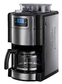Die Filter-Kaffeemaschine Allure Grund & Brew von Russell Hobbs bereitet dank integriertem Mahlwerk lecker Kaffee aus frisch gemahlenen Bohnen