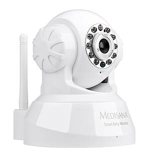 Die neue Medisana Babykamera lässt sich flexibel im Haus positionieren und überträgt die aufgenommenen Bilder via Lan und WLAN direkt an iPhone, iPad, den iPod touch, sowie Mac oder PC