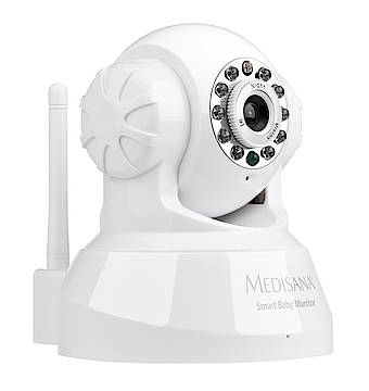 Die neue Medisana Babykamera lässt sich flexibel im Haus positionieren und überträgt die aufgenommenen Bilder via Lan und WLAN direkt an iPhone, iPad, den iPod touch, sowie Mac oder PC
