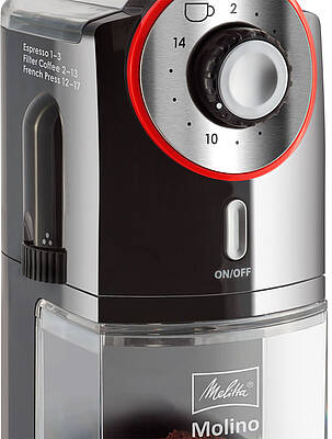Frisch gemahlene Kaffeebohnen für wahre Kaffeeliebhaber – das verspricht die neue elektrische Kaffeemühle Melitta Molino